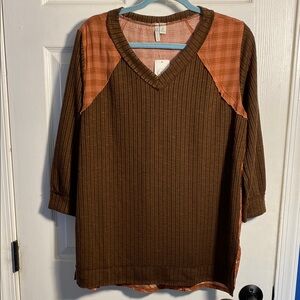 Cato Brown Floral Tunic Top Medium NWT